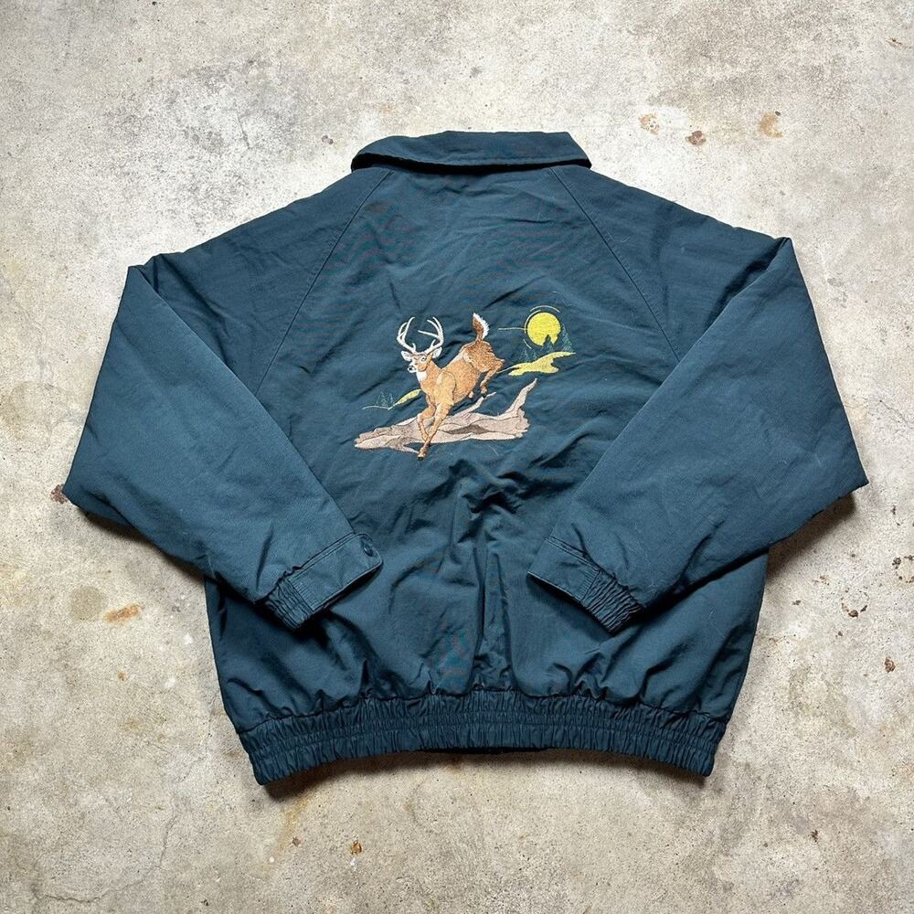 VTG 90s Green Carhartt J72 Outdoors Deer Bomber Jacket Size XL